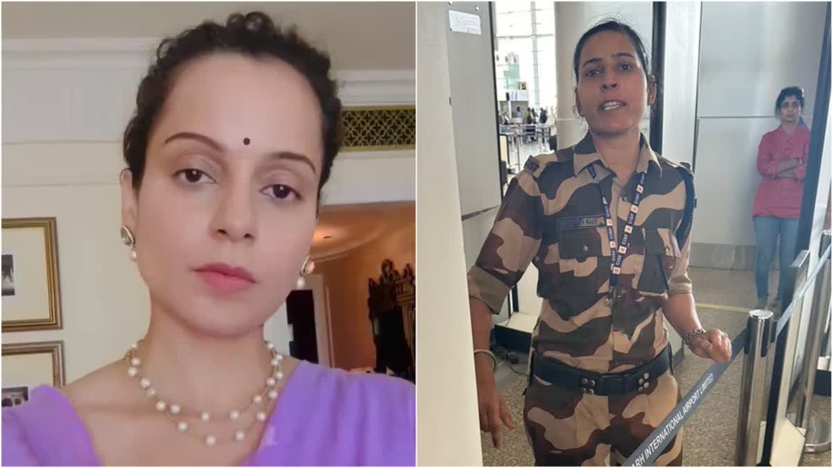 Kangana Ranaut (Left) and suspended CISF constable (Right)