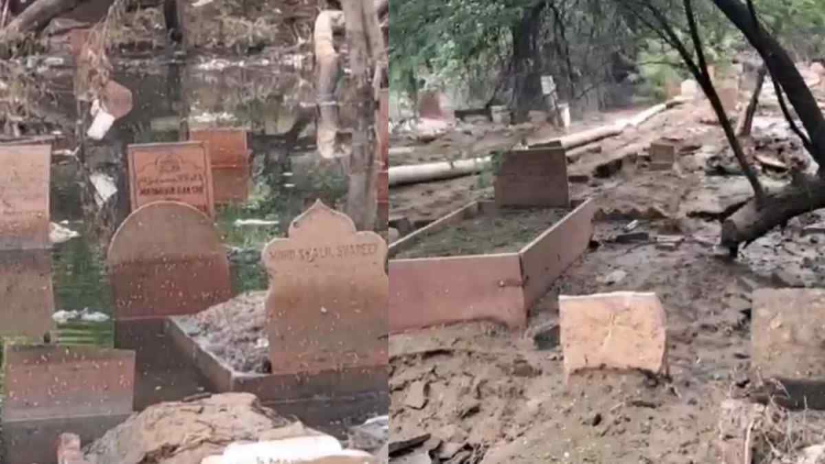 कब्रिस्तान में जल भराव से कई कब्रें हुई क्षतिग्रस्त