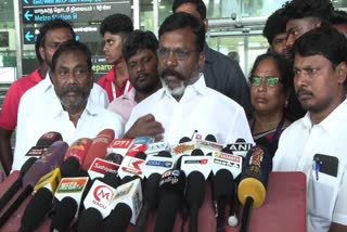 சென்னை விமான நிலையத்தில்  திருமாவளவன் அளித்த பேட்டி