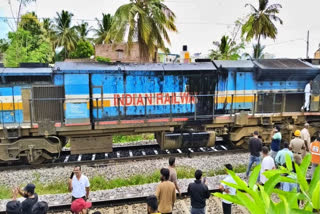 The engine of a moving train caught fire near Channapatna on Thursday