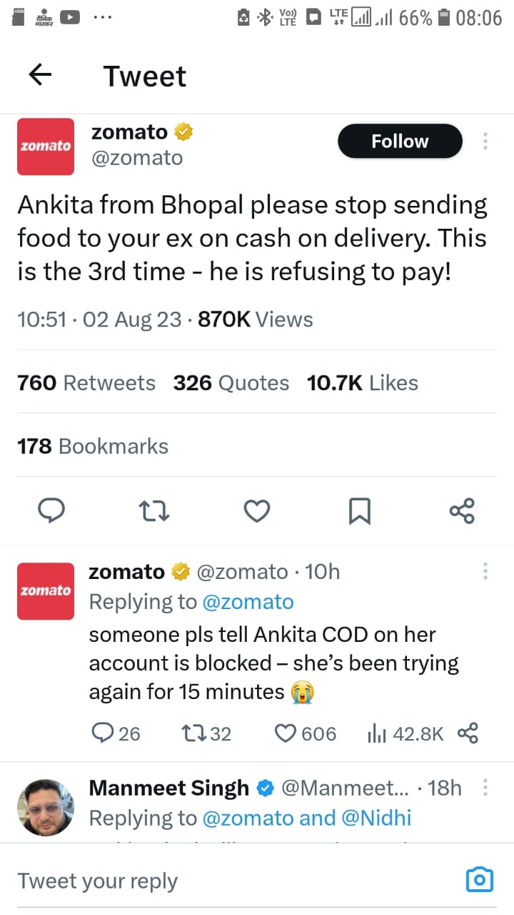 لڑکی کی طرف سے اپنے سابق بوائے فرینڈ کے لیے کھانا آرڈر کرنے سے پریشان ہو کر کمپنی نے ٹویٹ کیا
