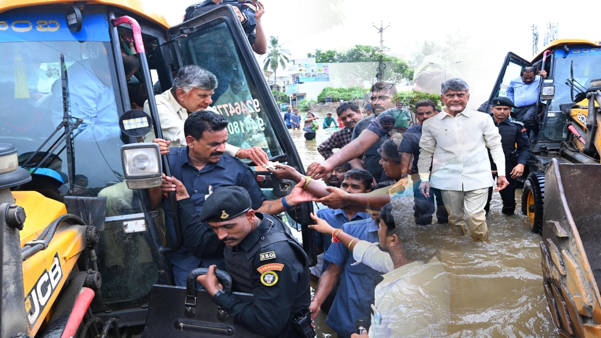 జేసీబీ ఎక్కి వరద ప్రభావిత ప్రాంతాల్లో 22 కి.మీ. మేర సీఎం చంద్రబాబు పర్యటన