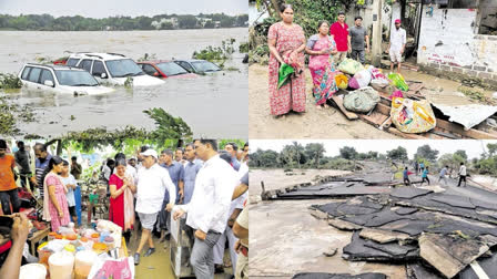 A collage of photos showing the damage caused by recent floods in Khammam district of Telangana