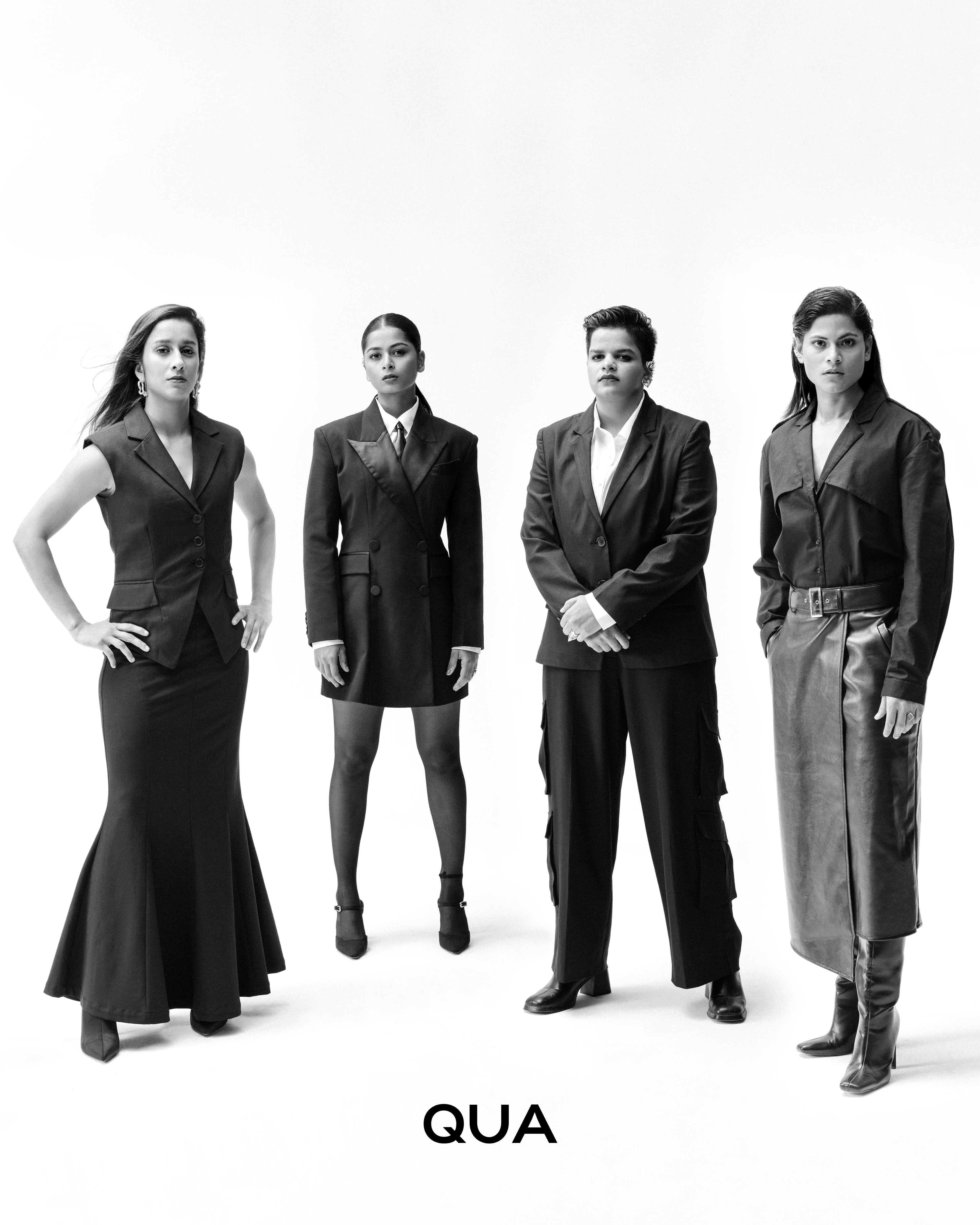 From Left: Jemimah Rodrigues, Shreyanka Patil, Radha Yadav, and Shefali Verma in Qua's latest collection