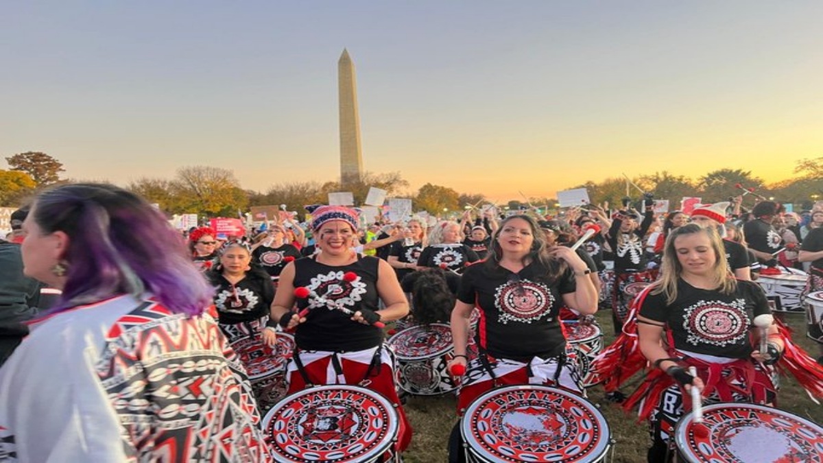 Women's march protesters gather to support Vice President Kamala Harris