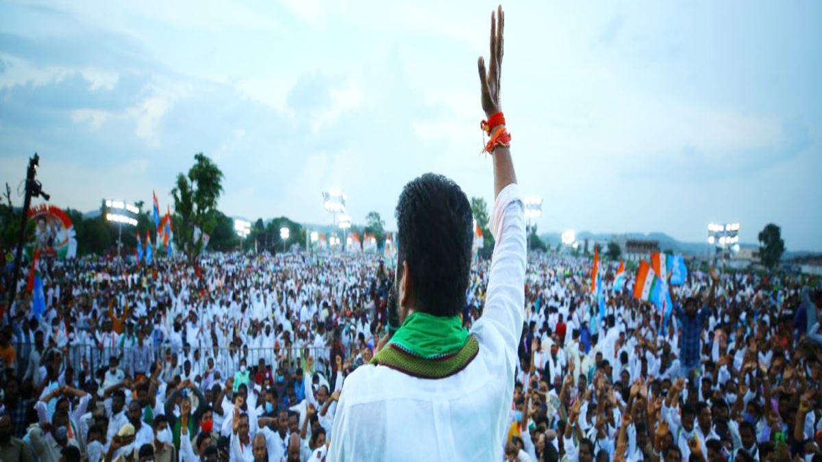 Revanth Reddy addressing the public during the election rally.