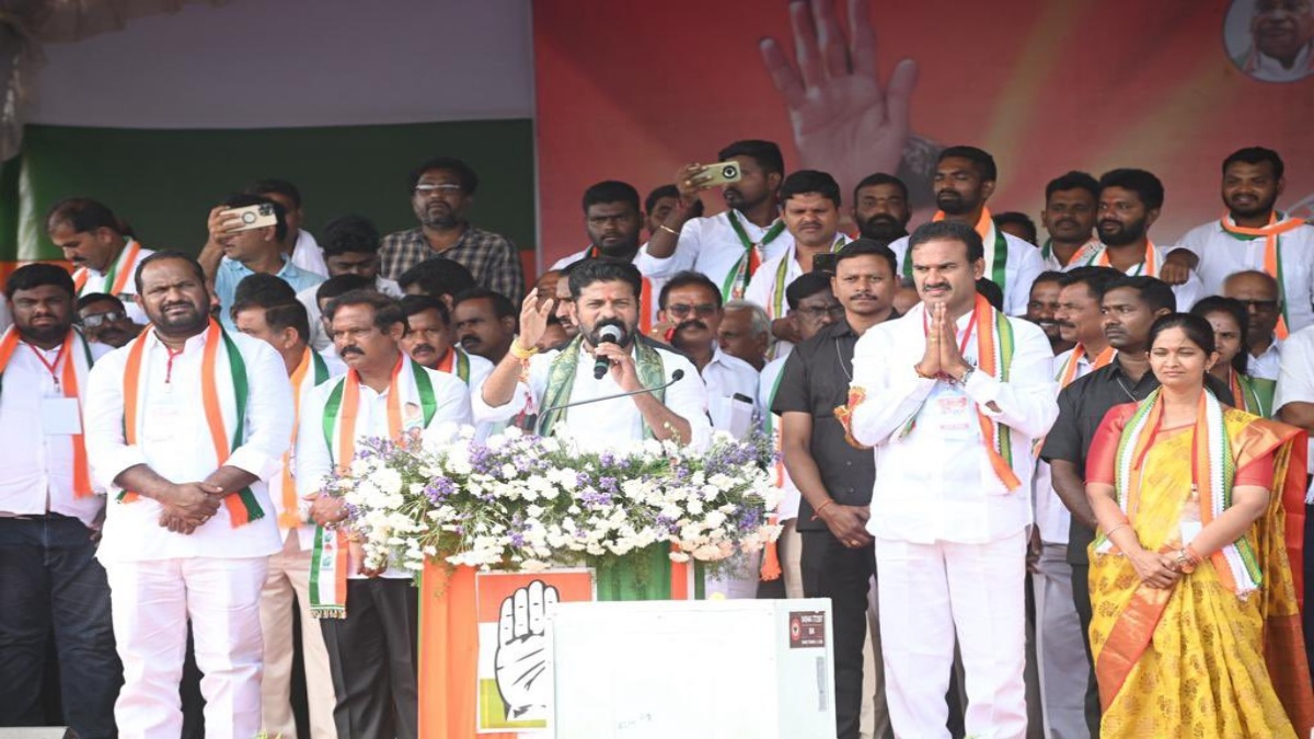 Revanth Reddy with Congress candidates