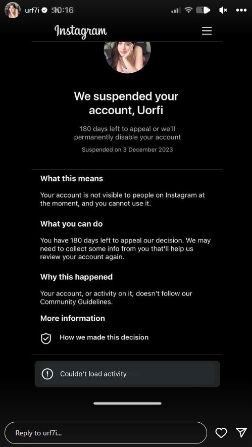 Instagram Suspended Uorfi Javed Insta Account