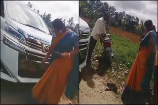 bike-crashes-to-jds-leader-bhavani-revanna-car-in-mysore