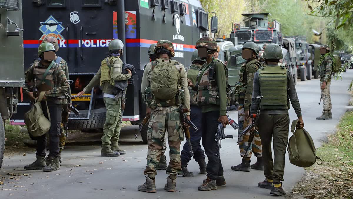 Security personnel deployed during the search operation for terrorists in Kashmir