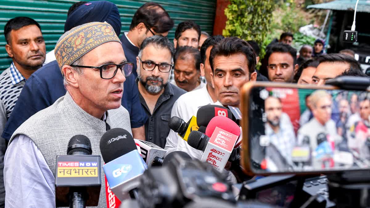 Jammu and Kashmir National Conference Vice President Omar Abdullah addresses the media in Kashmir