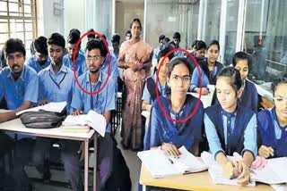 Mother And Son Studying In Same