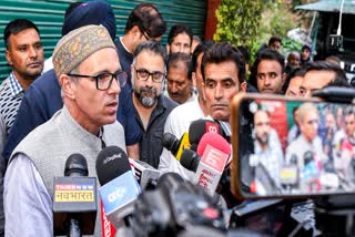 Jammu and Kashmir National Conference Vice President Omar Abdullah addresses the media in Kashmir