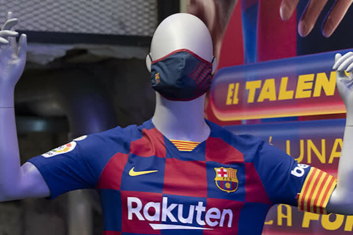 Barcelona begin selling face masks with club's logo