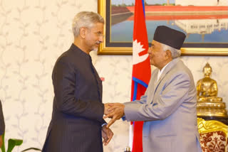 External Affairs Minister S Jaishankar meets Nepal President Ramchandra Paudel in Kathmandu on Thursday. (S Jainshankar X post)