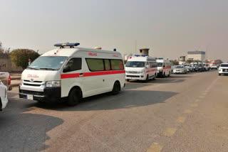 Ambulances line up in front of a headquarters of the Popular Mobilization Force after it was hit by an airstrike in Baghdad, Iraq, Thursday, Jan. 4, 2024. The Popular Mobilization Force - a coalition of militias that is nominally under the control of the Iraqi military - announced in a statement that its deputy head of operations in Baghdad, Mushtaq Taleb al-Saidi, or "Abu Taqwa," had been killed in the strike. (AP Photo/Hadi Mizban)