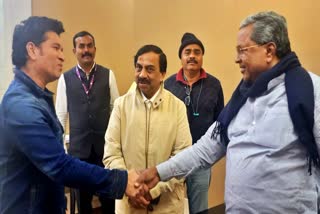 Sachin Tendulkar  CM Siddaramaiah  Sachin Siddaramaiah meet  ಸಚಿನ್ ಸಿದ್ದರಾಮಯ್ಯ ಭೇಟಿ  ಸಚಿನ್ ತೆಂಡೂಲ್ಕರ್  ಸಿಎಂ ಸಿದ್ದರಾಮಯ್ಯ