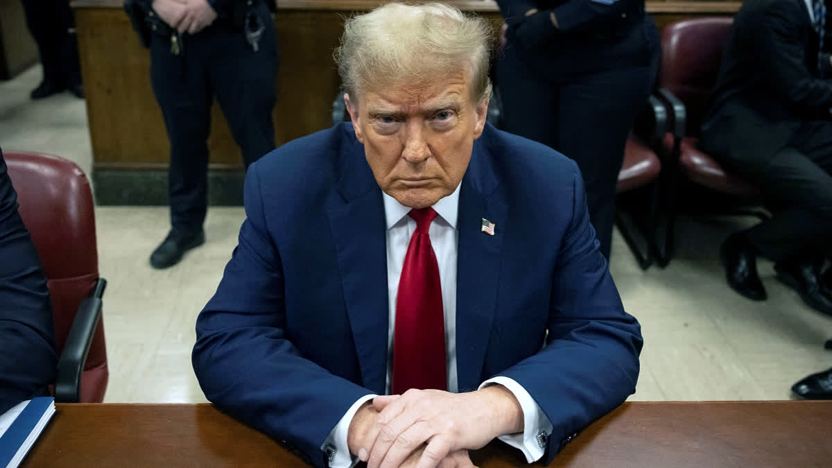 FILE - Former President Donald Trump waits for the start of proceedings in Manhattan criminal court, April 23, 2024, in New York.