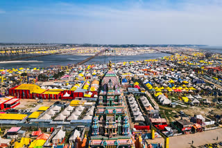 An aerial view of the 'Tent City' being prepared ahead of the 'Maha Kumbh 2025', at Sangam in Prayagraj recently.