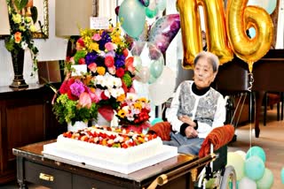 This handout file photo taken on May 23, 2024 and provided to AFP on August 22, 2024 by the Ashiya City government shows Japanese woman Tomiko Itooka as she celebrates her 116th birthday, in the city of Ashiya, Hyogo prefecture. The world's oldest person, Tomiko Itooka of Japan, has died at the age of 116, the city were she lived announced on January 4, 2025. Itooka, who had four children and five grandchildren, died on December 29 at a nursing home, the city of Ashiya said. (AFP)