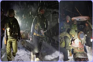 Etv BharatARMY RESCUES PREGNANT WOMAN AMID HEAVY SNOWFALL in kupwara