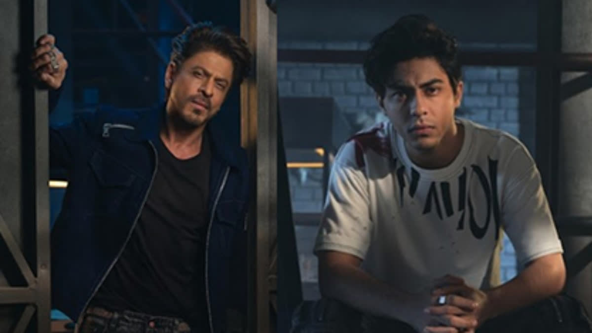 Bollywood actor Shah Rukh Khan (left); His son Aryan Khan (right)