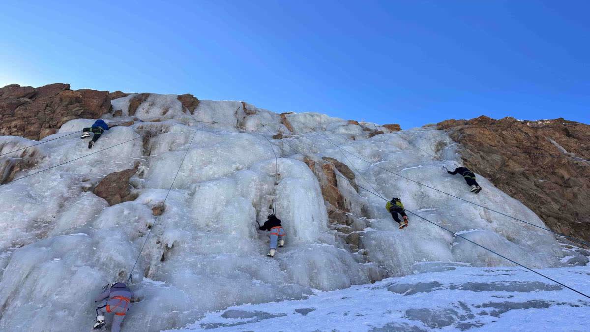 Childrens participate in the Ladakh Ice Climbing Fest.