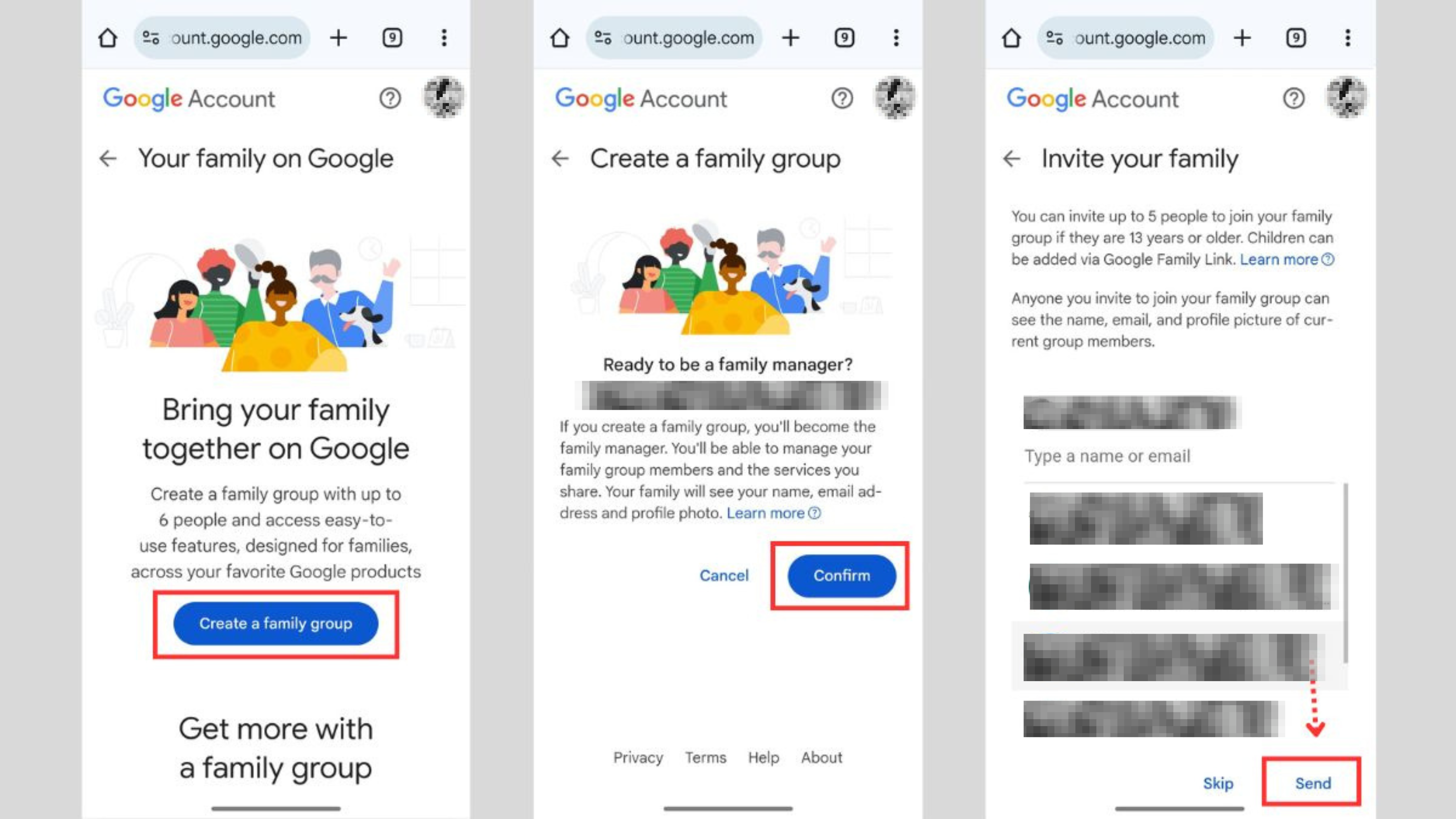 Steps to add members to your Google Family