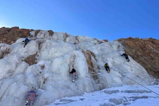 Childrens participate in the Ladakh Ice Climbing Fest.