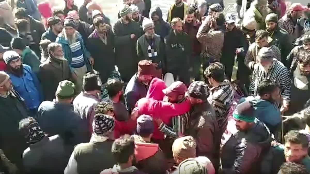 Locals gather at the spot of accident in J-K's Ramban on Monday March 4, 2024