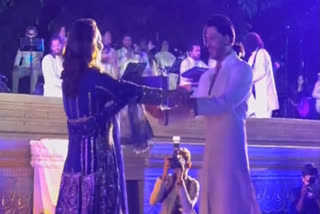 King of Romance Shah Rukh Khan danced with his wife Interior designer Gauri Khan on his hit track Main Yahan Hoon from Veer Zaara on the third day of Anant Ambani and Radhika Merchant's pre-wedding festivities.