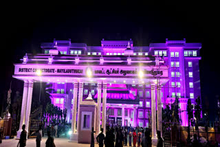 Mayiladuthurai Collectorate was illuminated with lights on the occasion of CM MK Stalin arrive