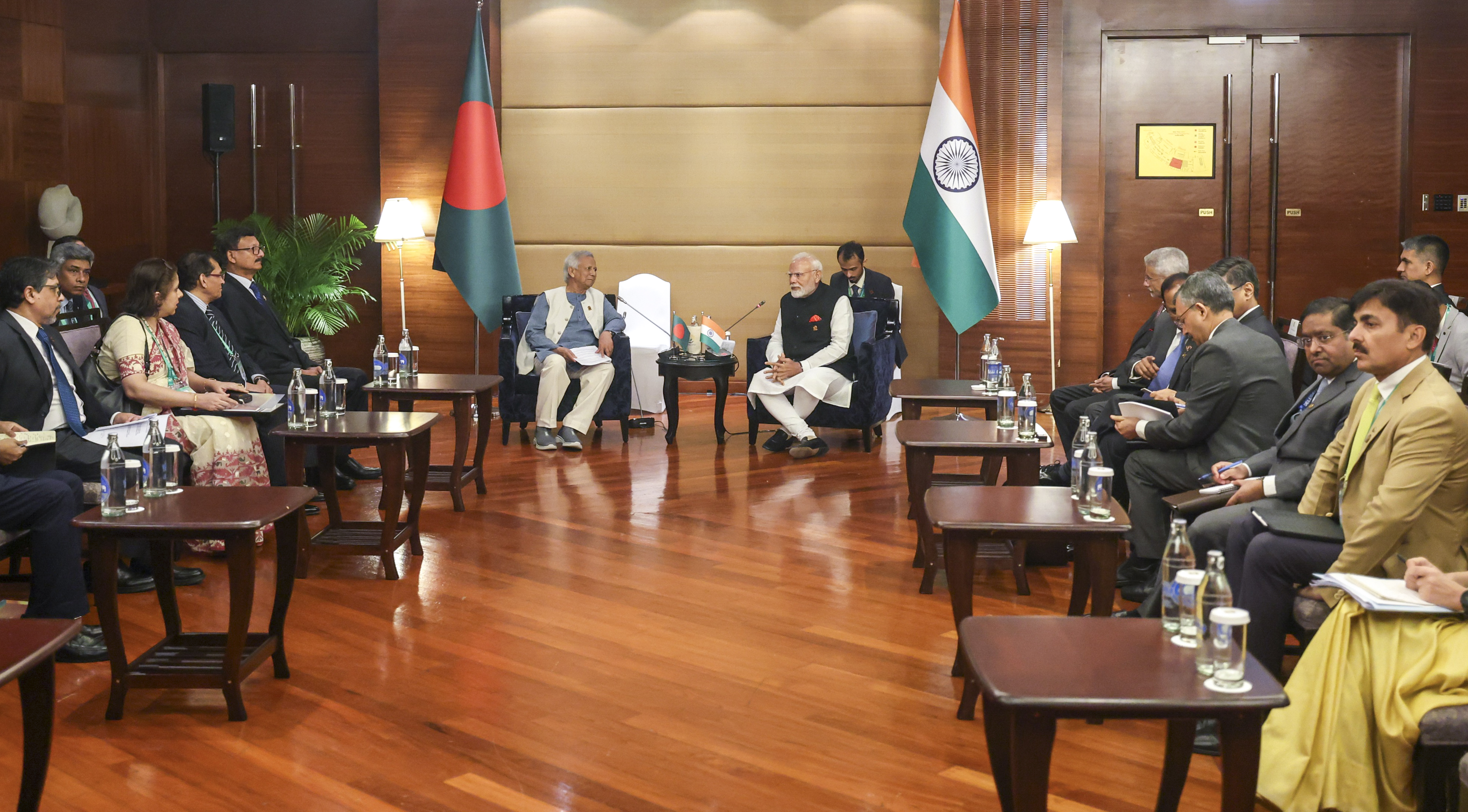 PM Narendra Modi with Bangladesh Chief Adviser Muhammad Yunus on BIMSTEC Summit