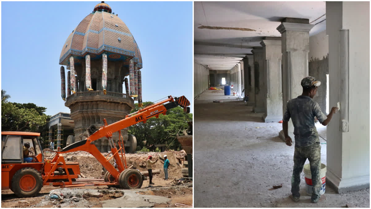 வள்ளுவர் கோட்டத்தில் பணிகள் நடைபெறும் புகைப்படம்