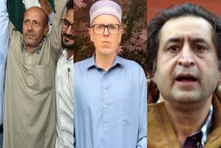 (Left toi Right): Er Rashid, Omar Abdullah, the candidates for the Baramulla Lok Sabha seat 2024