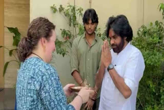 Actor-turned-politician Pawan Kalyan wins Andhra Pradesh assembly elections 2024. Pawan's wife Anna Lezhneva adds a touch of tradition to the celebrations. Akira Nandan, Pawan's son with former wife Renu Desai also joined him at his residence.