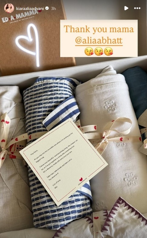 Kiara Advani received baby clothes from Alia Bhatt with a heartfelt note and expressed her gratitude on social media