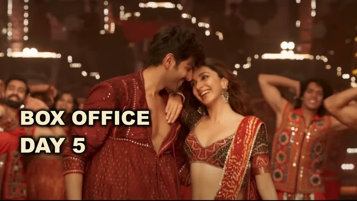 Bollywood actors Kartik Aaryan and Kiara Advani's Satyaprem Ki Katha saw a decrease at the domestic box office on the first Monday after its release. On the fifth day after its release, the movie made Rs 4 crore, bringing its total earnings to nearly Rs 42.50 crore. The movie is slowly approaching the Rs 50 crore milestone.