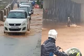 waterlogging in kasargode  waterlogging  kasargode  heavy rain  barrier for travelling  travelling  കാസര്‍കോട്  ശക്തമായ മഴ  വെള്ളക്കെട്ടുകൾ  കാൽനട  വാഹന യാത്ര  കാസർകോട്  ദേശീയപാത നിർമാണം