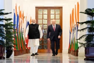 Prime Minister Narendra Modi with the President of Russian Federation, Vladimir Putin, at Hyderabad House in New Delhi on Monday, December 06, 2021