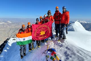 Jawahar Institute of Mountaineering (JIM) and Winter Sports (WS) teams pose for photographs after rapid summits in Ladakh