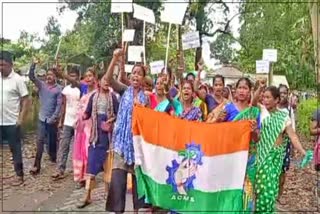 Protest at Dikrai tea garden demanding their rights at Sootea