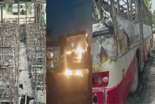 Government bus parked in roadways workshop burnt