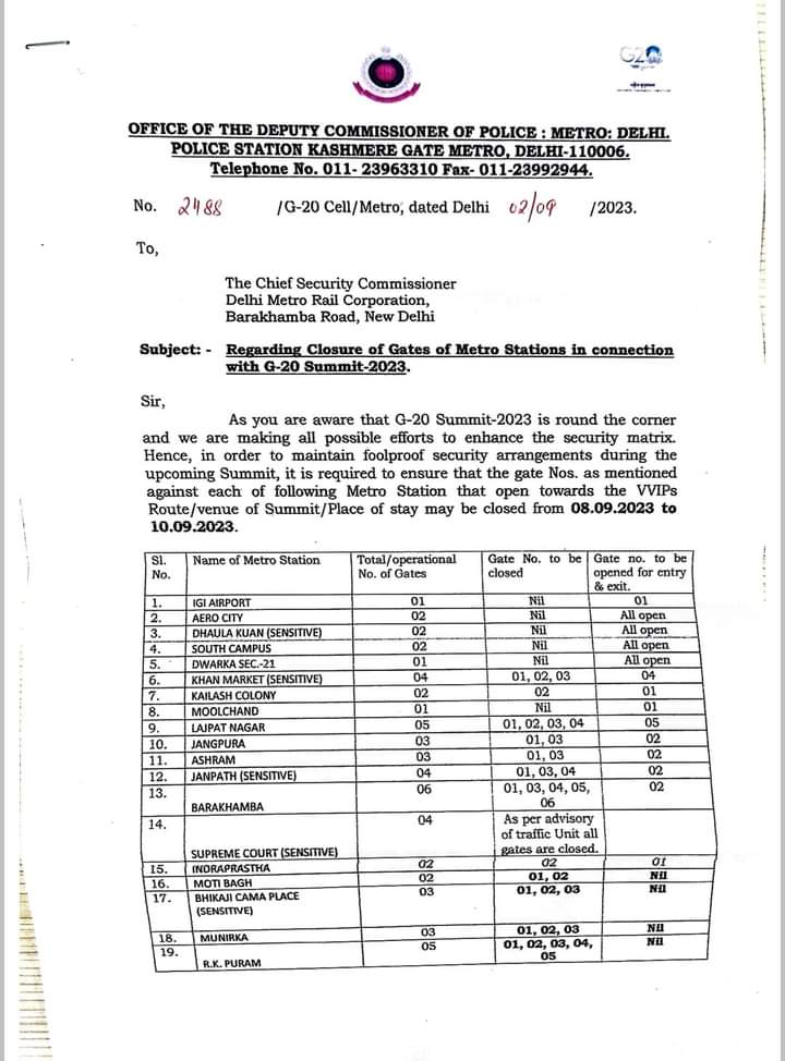 दिल्ली मेट्रो ने जारी की सूची