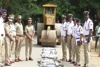 The police mounted a roller on the screeching silencers in Mysuru