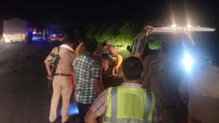 Rescuers at the spot of hit-and-run accident on Bareilly highway in UP