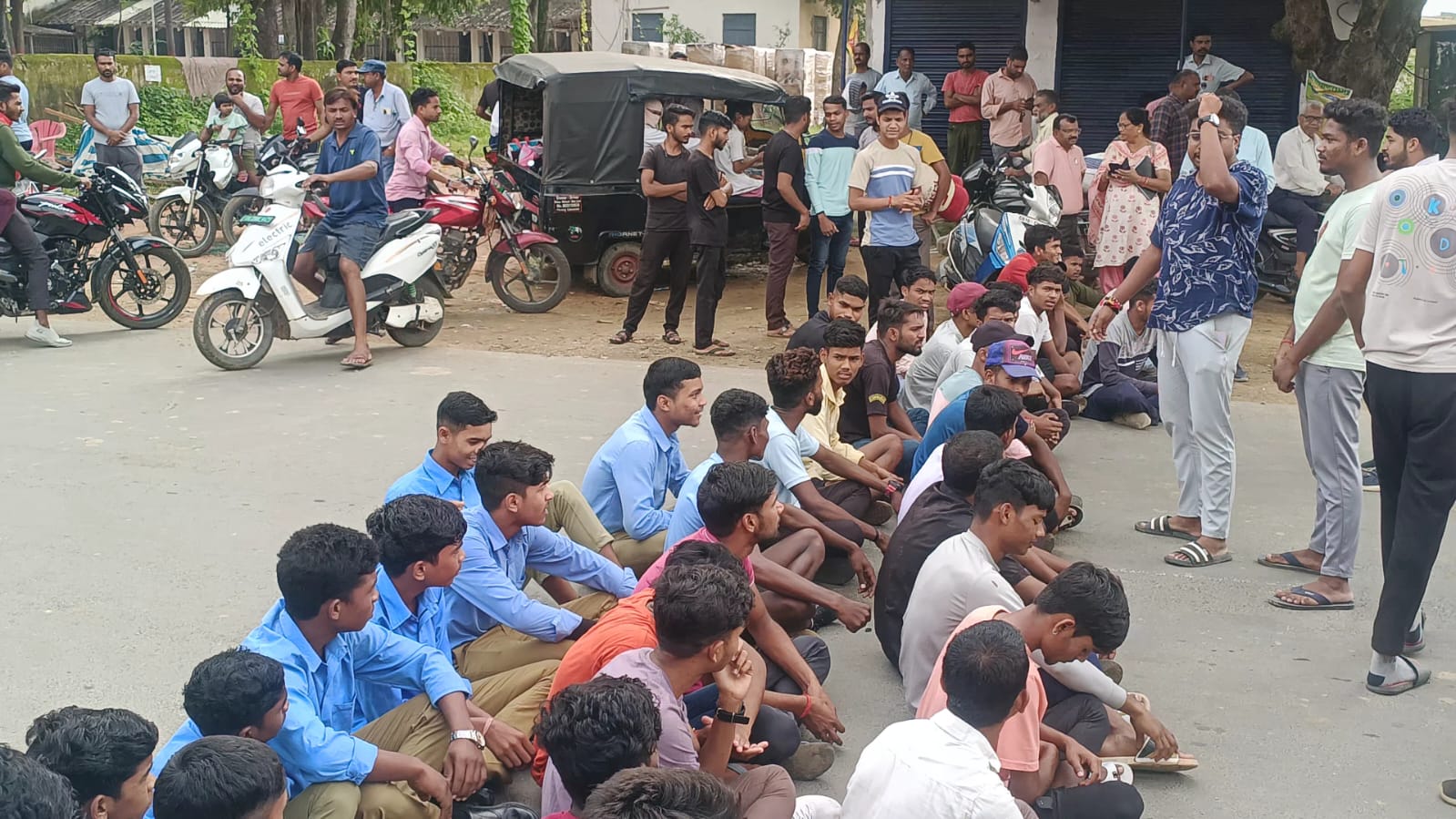 Students blocked road