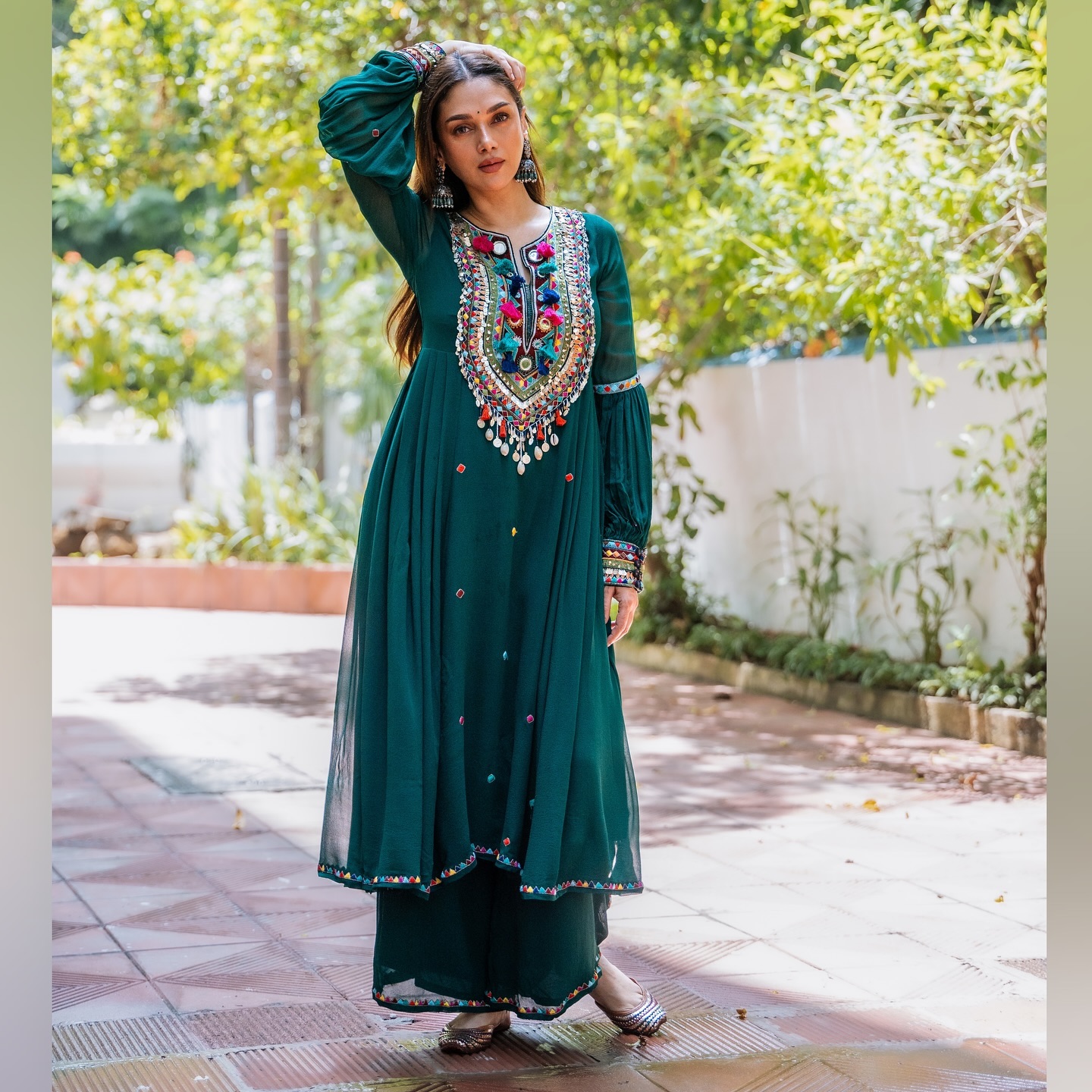 Celebrity inspired dresses for Colour green for day 3 of Navaratri