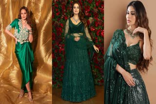 Celebrity inspired dresses for Colour green for day 3 of Navaratri