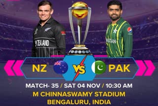 ICC Cricket World Cup 2023  Pakistan won the toss and opt to bowl  New Zealand vs Pakistan 35th Match  M Chinnaswamy Stadium Bengaluru  ಕಿವೀಸ್​ ಪಾಕ್​ ಮಧ್ಯೆ ಹೈವೋಲ್ಟೇಜ್​ ಪಂದ್ಯ  ಟಾಸ್​ ಗೆದ್ದ ಪಾಕ್​ ಬ್ಯಾಟಿಂಗ್​ ಆಯ್ಕೆ  ಗೆದ್ದವರಿಗೆ ಸೆಮಿ ಹಾದಿ ಸುಲಭ  ಕಿವೀಸ್ ಮತ್ತು​ ಪಾಕ್​ ಮಧ್ಯೆ ಹೈವೋಲ್ಟೇಜ್​ ಪಂದ್ಯ  ಟಾಸ್​ ಗೆದ್ದ ಪಾಕ್​ ಬೌಲಿಂಗ್​​ ಆಯ್ಕೆ  ಪಾಕಿಸ್ತಾನ ಮತ್ತು ನ್ಯೂಜಿಲೆಂಡ್ ನಡುವೆ  ಬೆಂಗಳೂರಿನ ಎಂ ಚಿನ್ನಸ್ವಾಮಿ ಕ್ರೀಡಾಂಗಣ  ಟಾಸ್​ ಗೆದ್ದಿರುವ ಪಾಕ್​ ತಂಡ ಫಿಲ್ಡಿಂಗ್​​ ಆಯ್ದು  ವಿಶ್ವಕಪ್‌ ಅಭಿಯಾನದಲ್ಲಿ ಪಾಕಿಸ್ತಾನ ತಂಡ